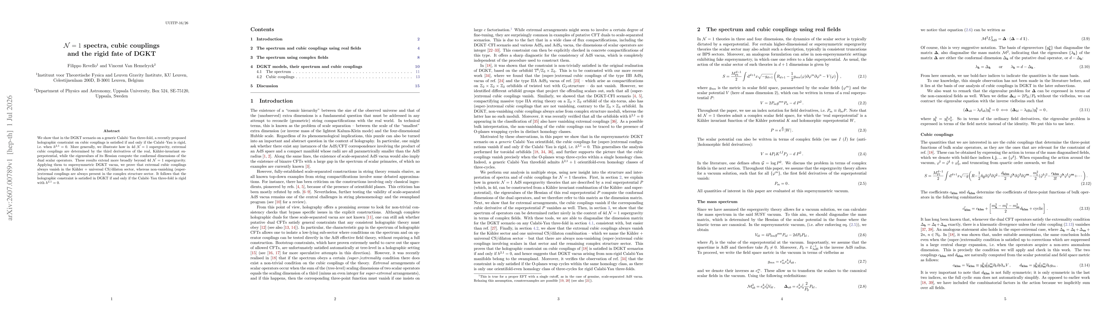 Thumbnail for $\mathcal{N}=1$ spectra, cubic couplings and the rigid fate of DGKT