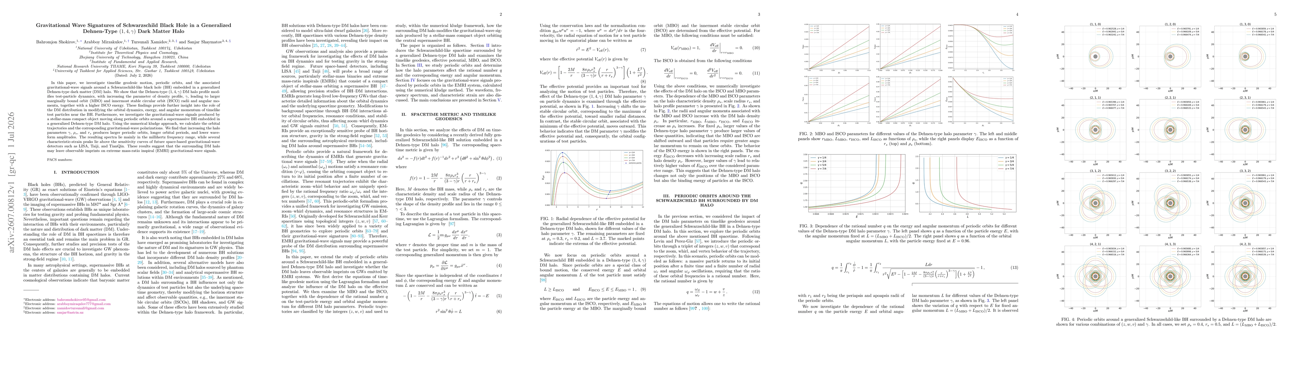 Thumbnail for Gravitational Wave Signatures of Schwarzschild Black Hole in a Generalized Dehnen-Type $(1,4,γ)$ Dark Matter Halo