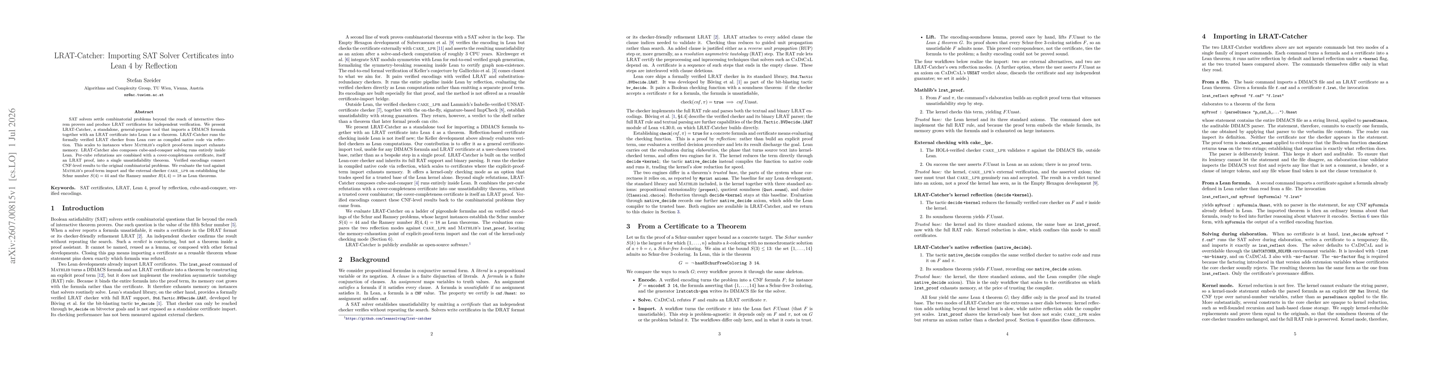 Thumbnail for LRAT-Catcher: Importing SAT Solver Certificates into Lean4 by Reflection