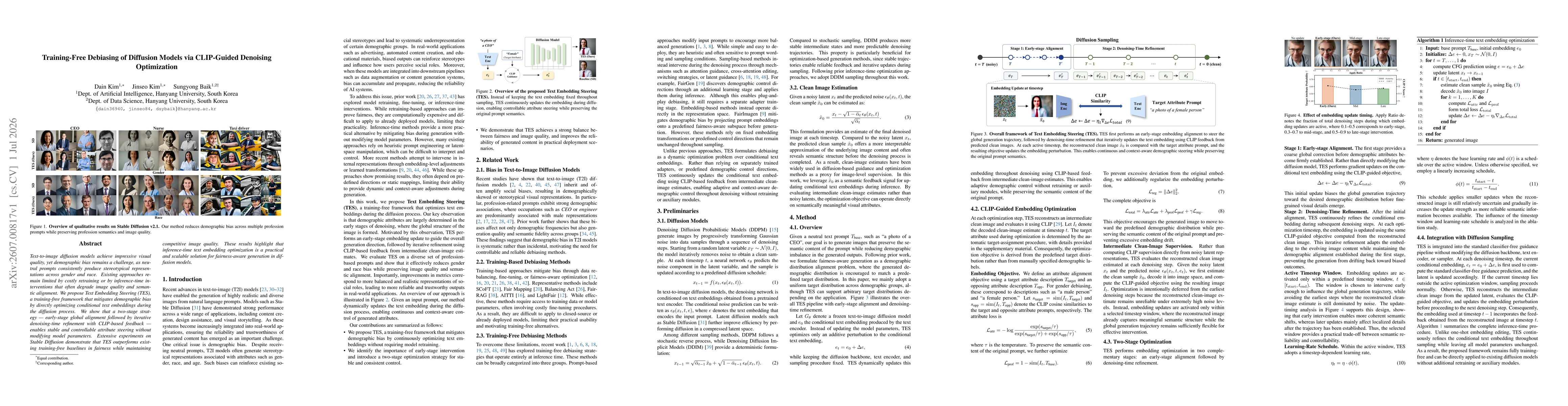 Thumbnail for Training-Free Debiasing of Diffusion Models via CLIP-Guided Denoising Optimization