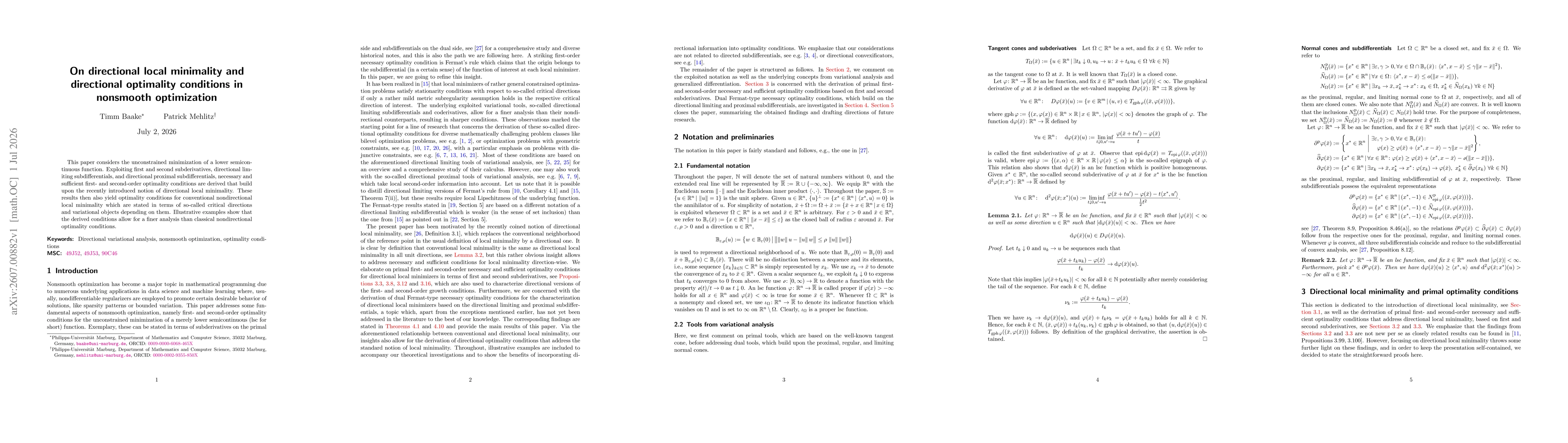 Thumbnail for On directional local minimality and directional optimality conditions in nonsmooth optimization