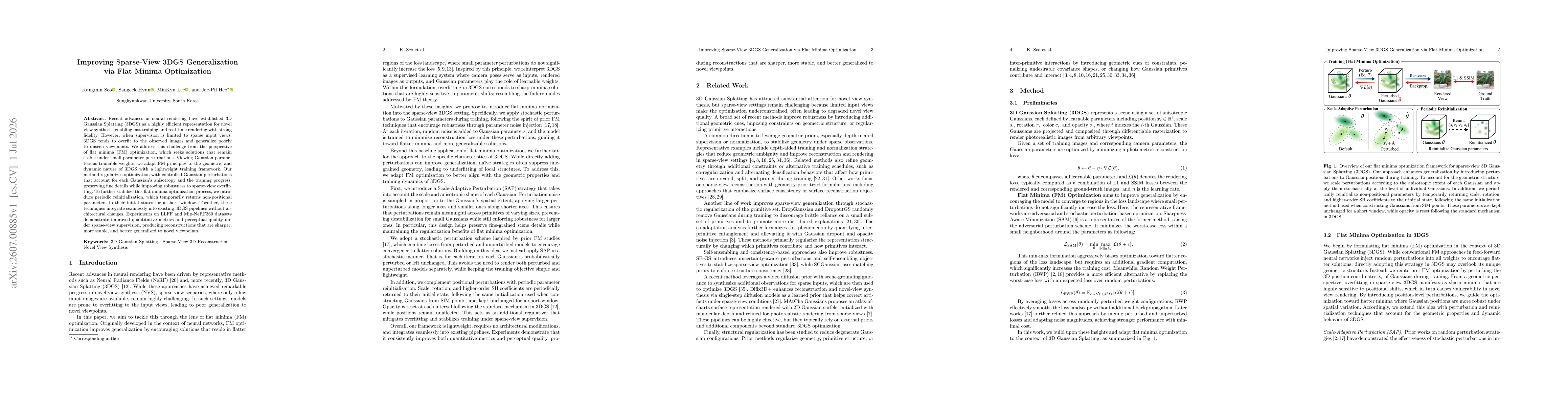 Thumbnail for Improving Sparse-View 3DGS Generalization via Flat Minima Optimization