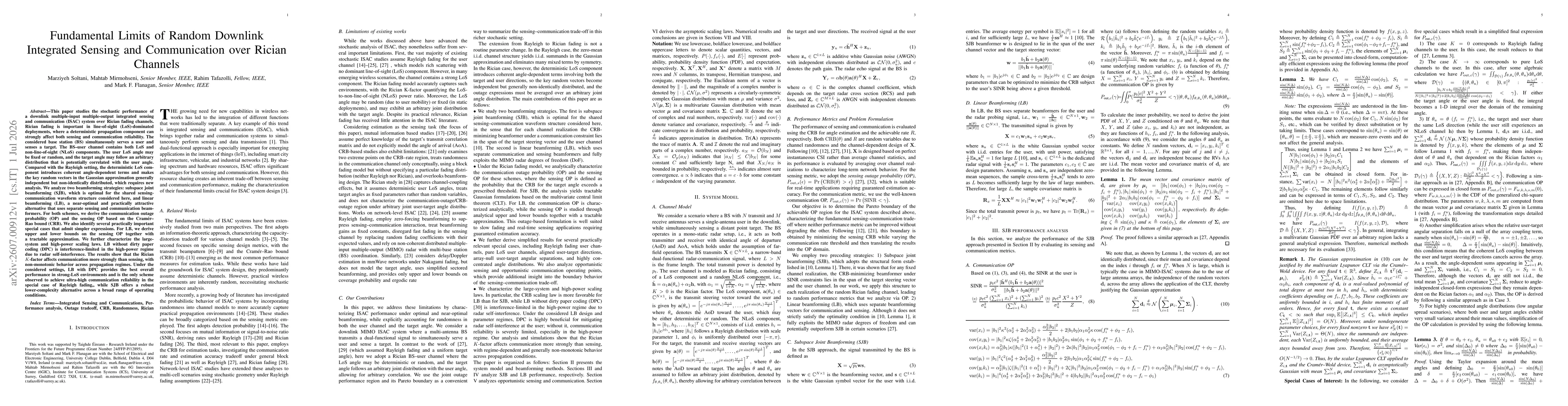 Thumbnail for Fundamental Limits of Random Downlink Integrated Sensing and Communication over Rician Channels
