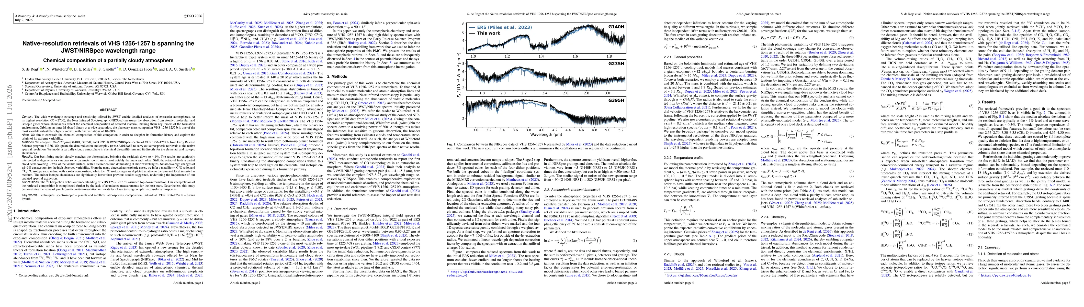 Thumbnail for Native-resolution retrievals of VHS 1256-1257 b spanning the JWST/NIRSpec wavelength range: Chemical composition of a partially cloudy atmosphere