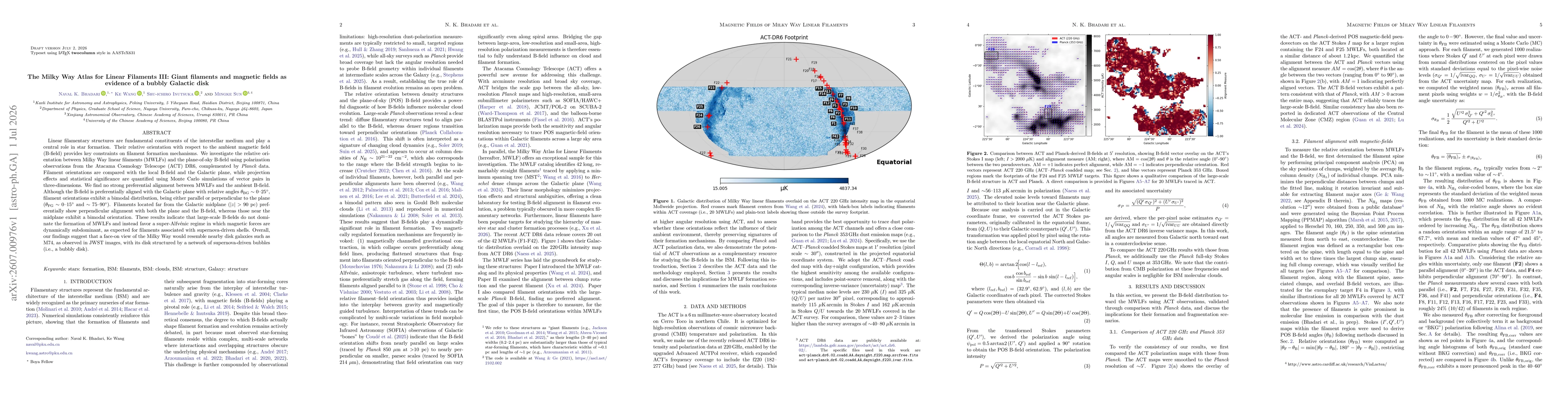 Thumbnail for The Milky Way Atlas for Linear Filaments III: Giant filaments and magnetic fields as evidence of a bubbly Galactic disk