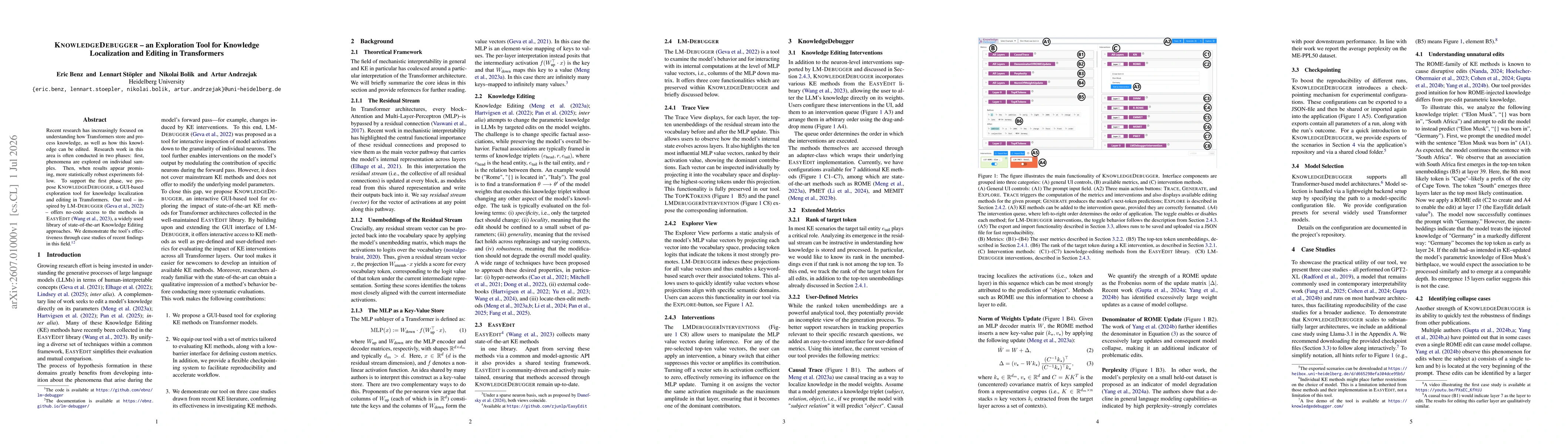 Thumbnail for KnowledgeDebugger -- an Exploration Tool for Knowledge Localization and Editing in Transformers