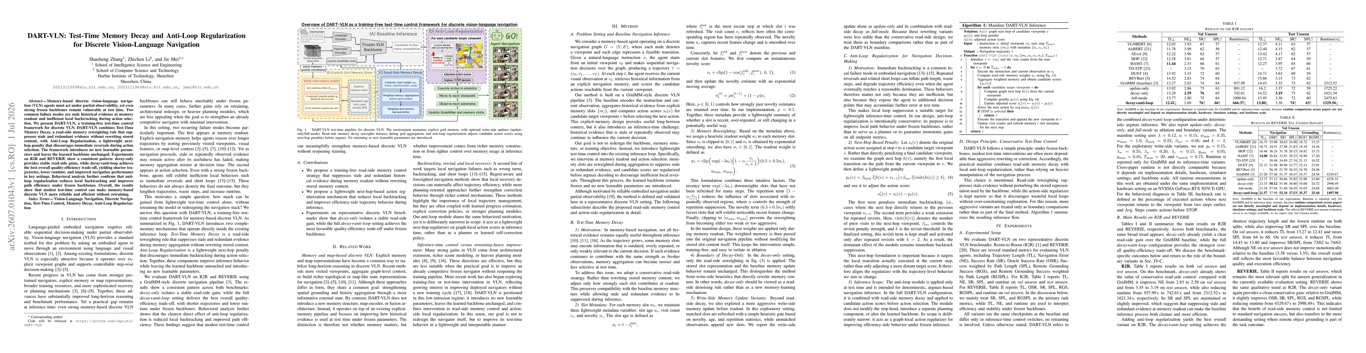 Thumbnail for DART-VLN: Test-Time Memory Decay and Anti-Loop Regularization for Discrete Vision-Language Navigation