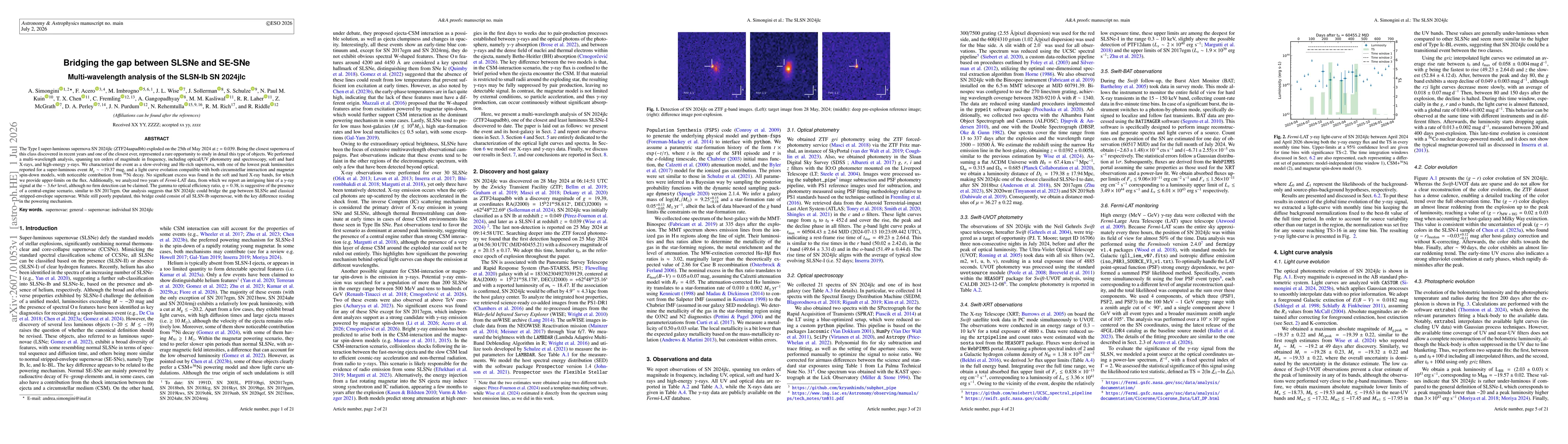 Thumbnail for Bridging the gap between SLSNe and SE-SNe. Multi-wavelength analysis of the SLSN-Ib SN 2024jlc
