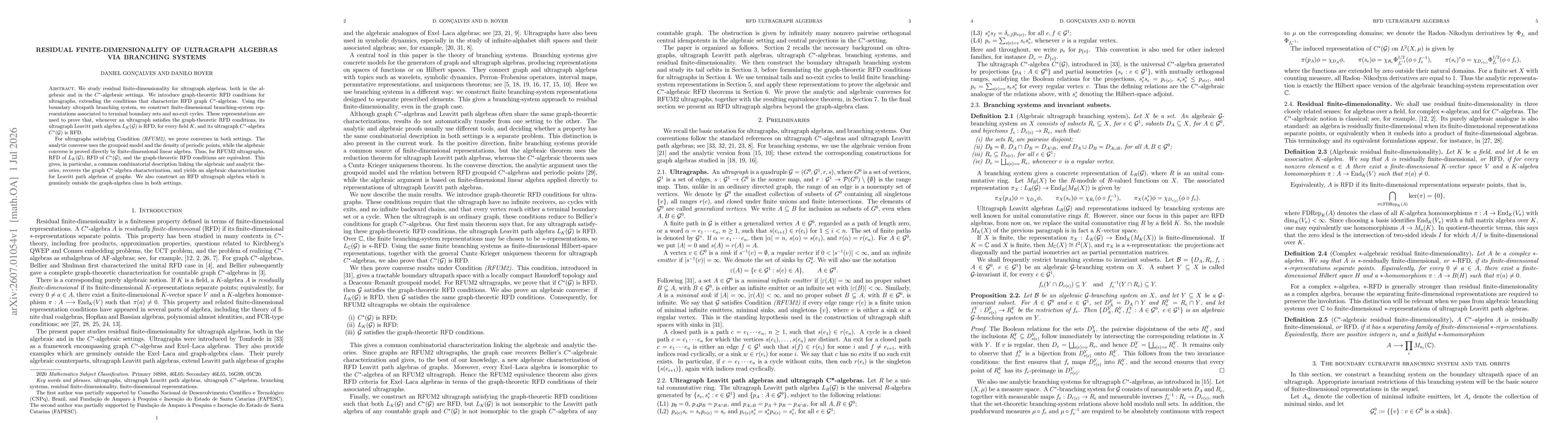Thumbnail for Residual finite-dimensionality of ultragraph algebras via branching systems