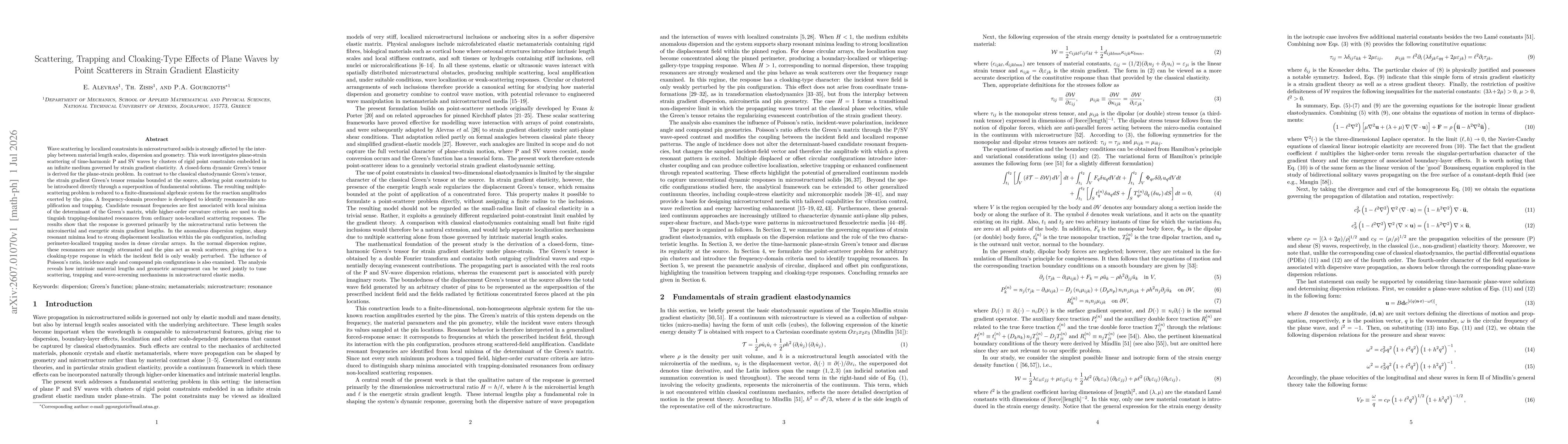Thumbnail for Scattering, Trapping and Cloaking-Type Effects of Plane Waves by Point Scatterers in Strain Gradient Elasticity
