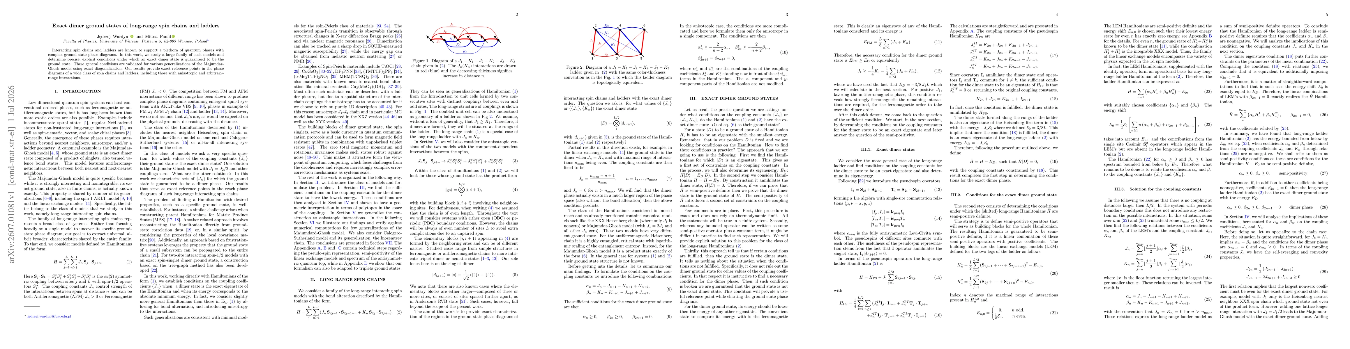 Thumbnail for Exact dimer ground states of long-range spin chains and ladders