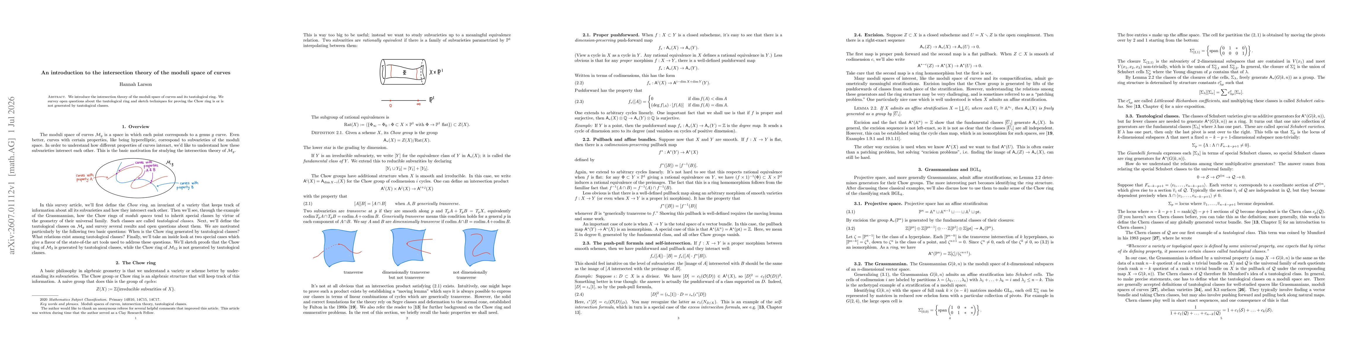 Thumbnail for An introduction to the intersection theory of the moduli space of curves