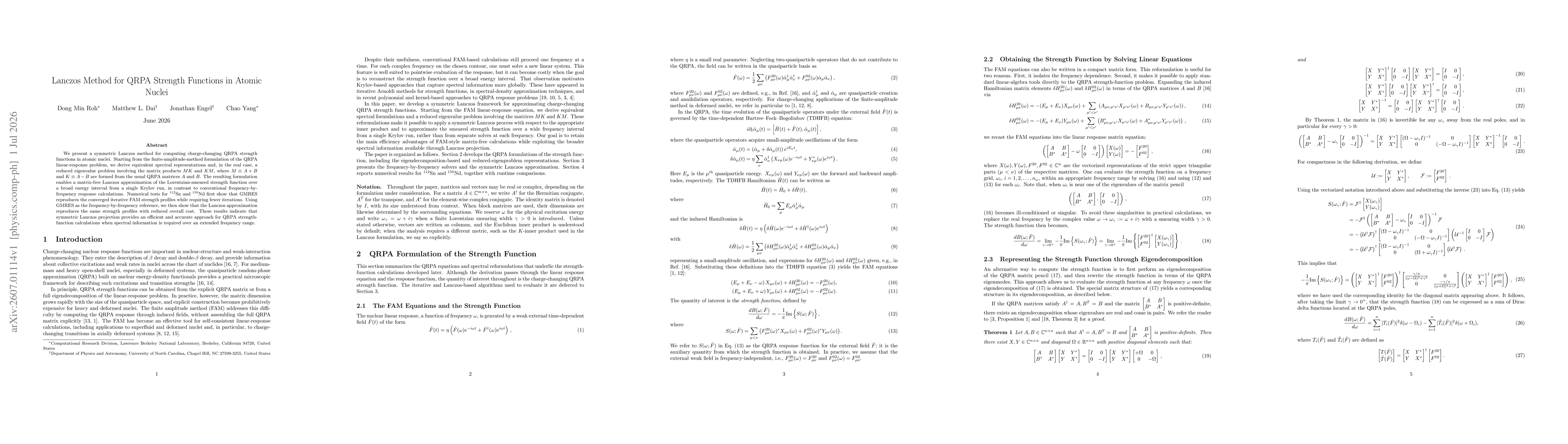 Thumbnail for Lanczos Method for QRPA Strength Functions in Atomic Nuclei