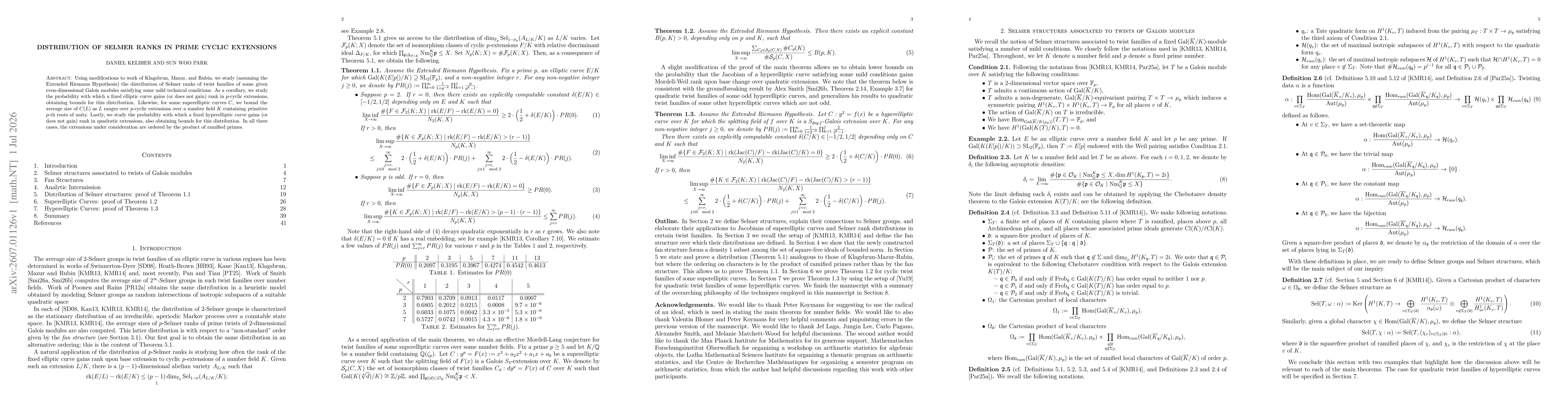 Thumbnail for Distribution of Selmer ranks in prime cyclic extensions