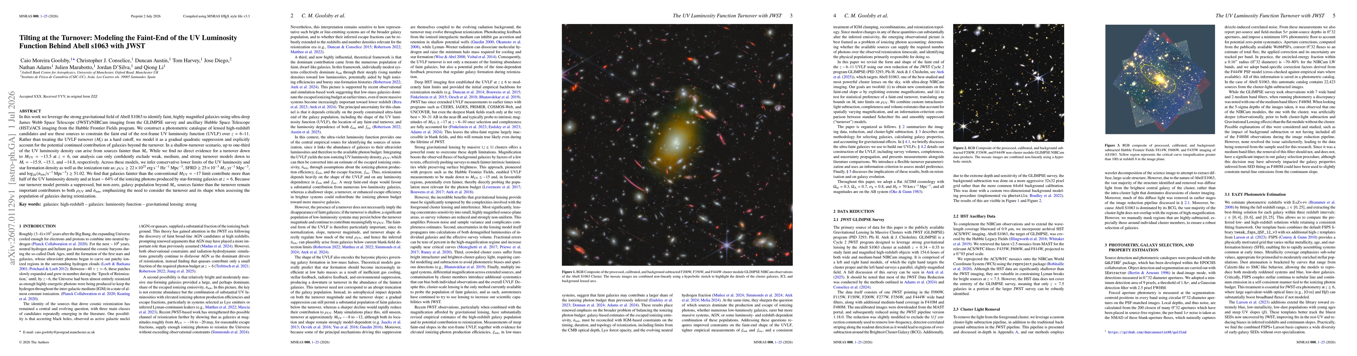 Thumbnail for Tilting at the Turnover: Modeling the Faint-End of the UV Luminosity Function Behind Abell s1063 with JWST