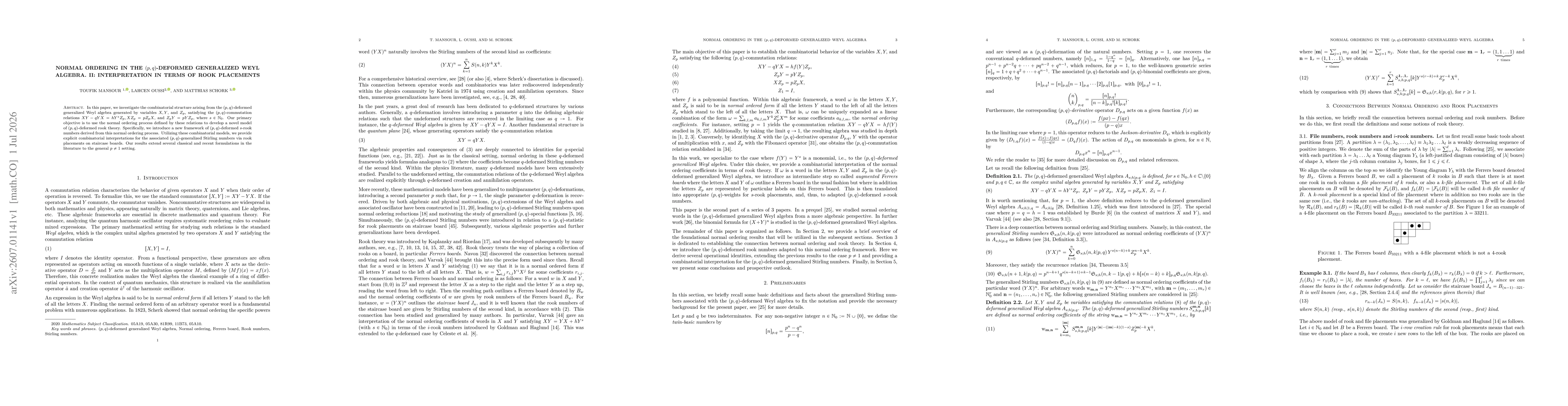Thumbnail for Normal ordering in the $(p,q)$-deformed generalized Weyl algebra. II: Interpretation in terms of rook placements