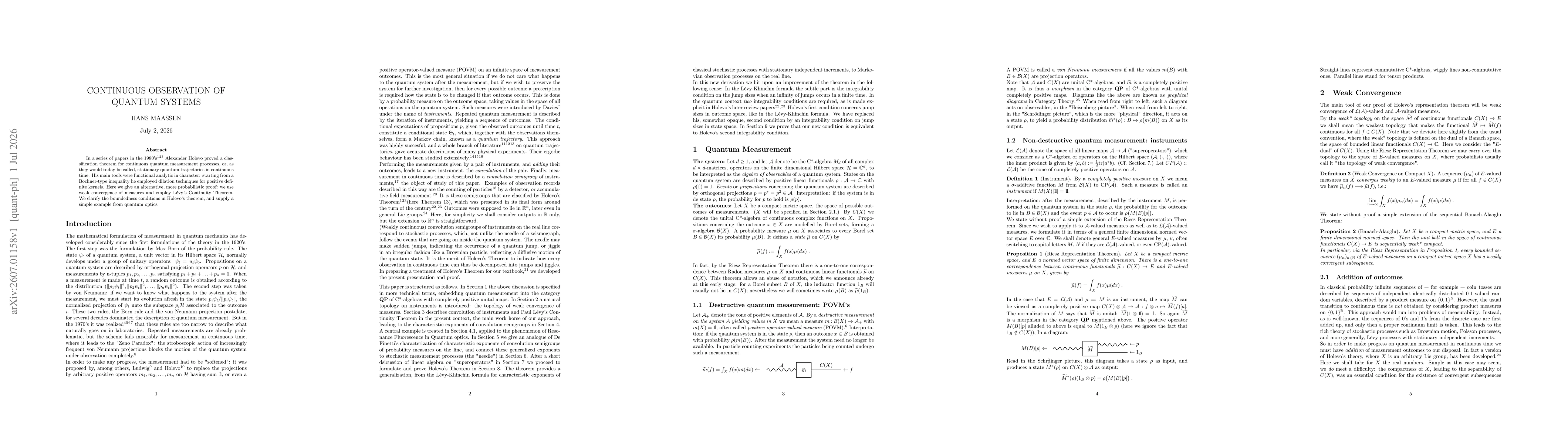 Thumbnail for Continuous Observation of Quantum Systems