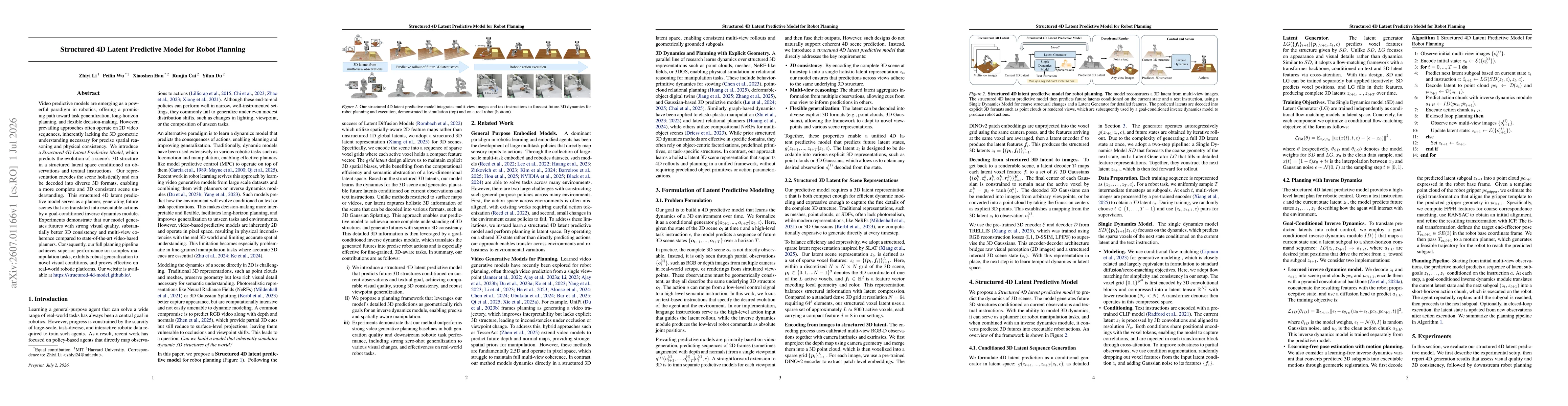 Thumbnail for Structured 4D Latent Predictive Model for Robot Planning