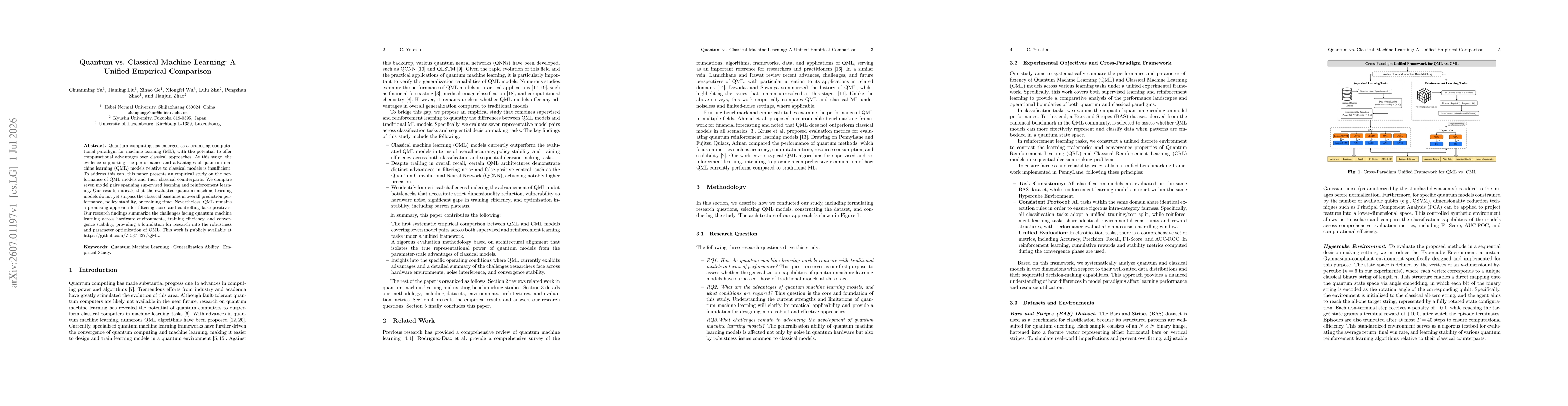 Thumbnail for Quantum vs. Classical Machine Learning: A Unified Empirical Comparison