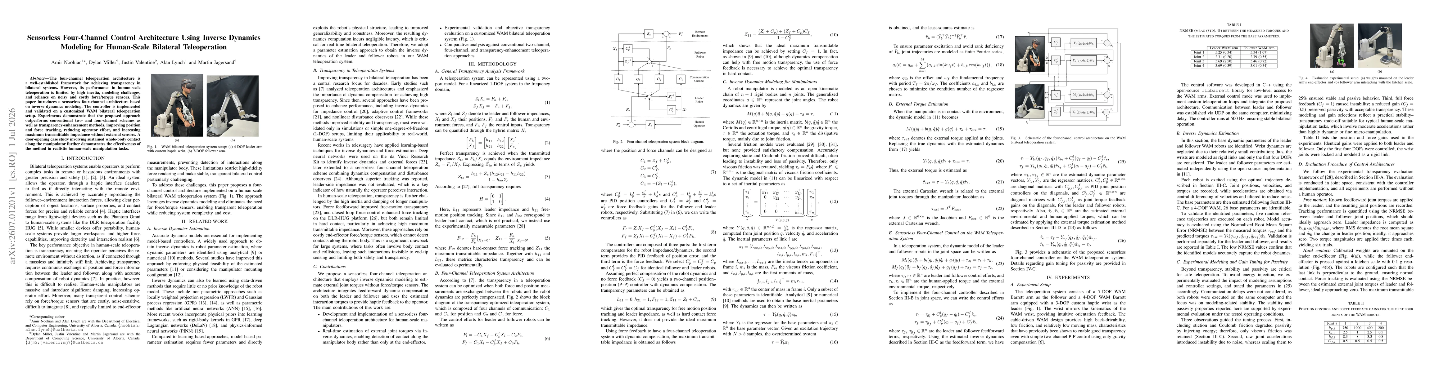 Thumbnail for Sensorless Four-Channel Control Architecture Using Inverse Dynamics Modeling for Human-Scale Bilateral Teleoperation