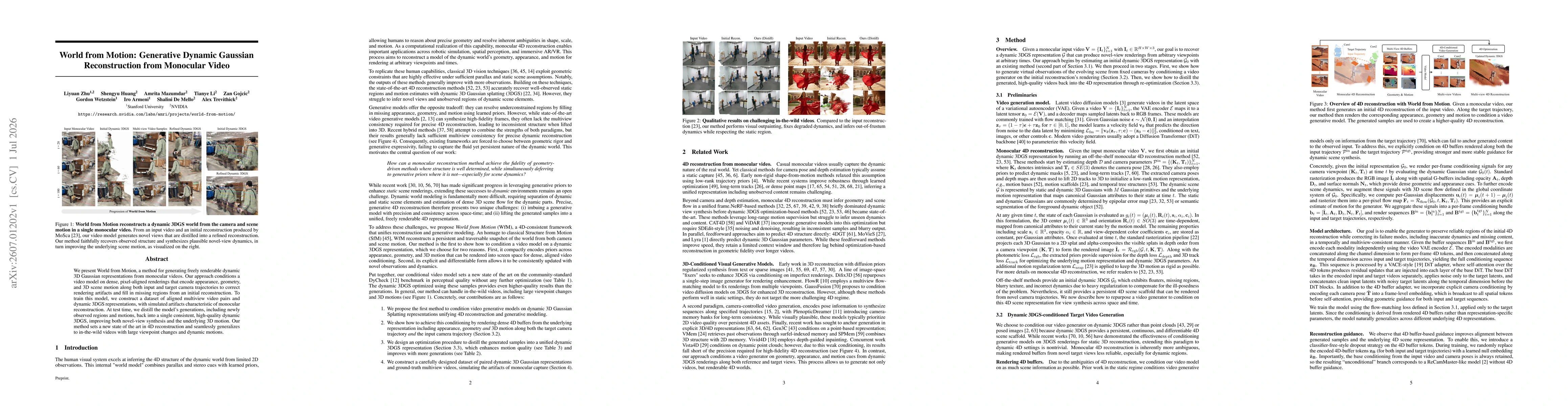 Thumbnail for World from Motion: Generative Dynamic Gaussian Reconstruction from Monocular Video