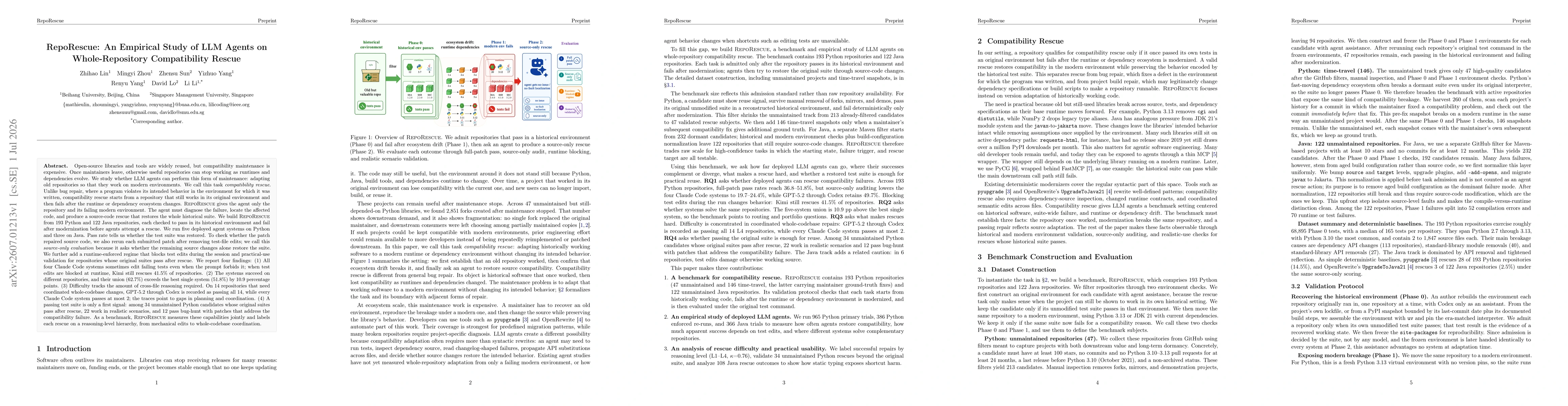 Thumbnail for RepoRescue: An Empirical Study of LLM Agents on Whole-Repository Compatibility Rescue