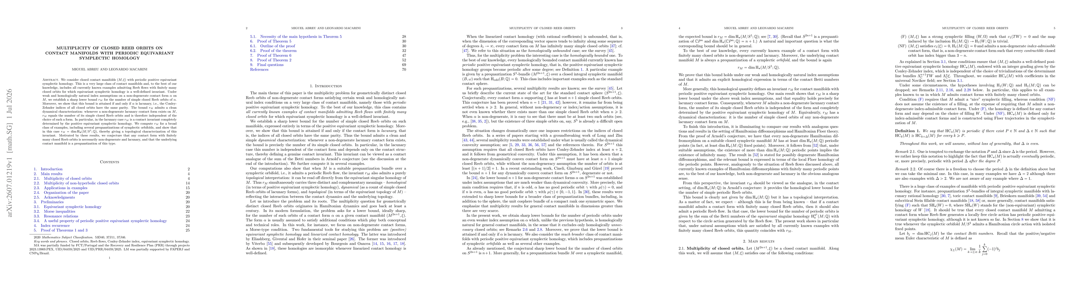Thumbnail for Multiplicity of closed Reeb orbits on contact manifolds with periodic equivariant symplectic homology