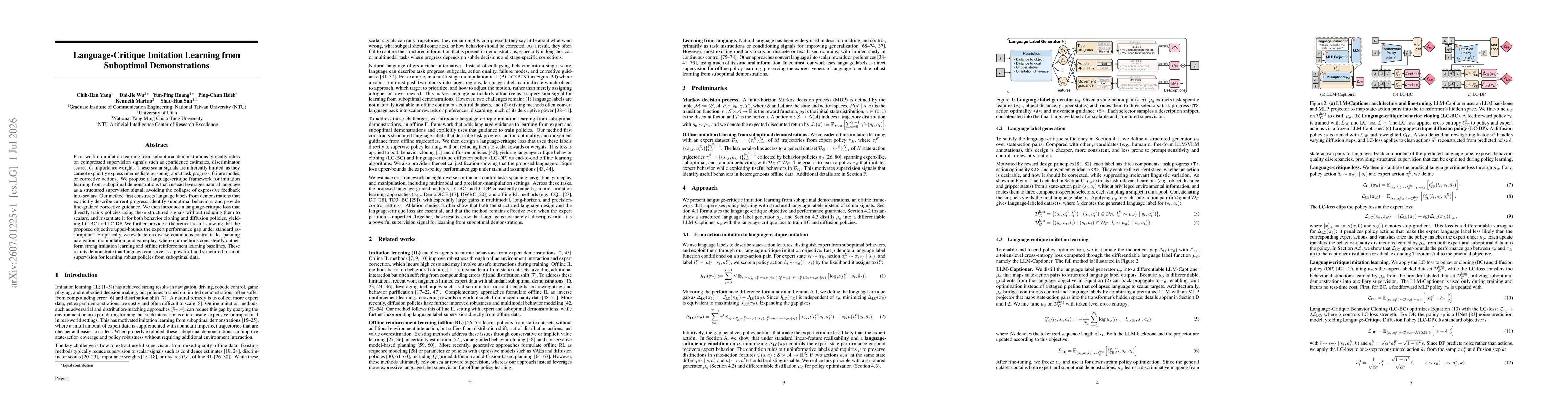 Thumbnail for Language-Critique Imitation Learning from Suboptimal Demonstrations