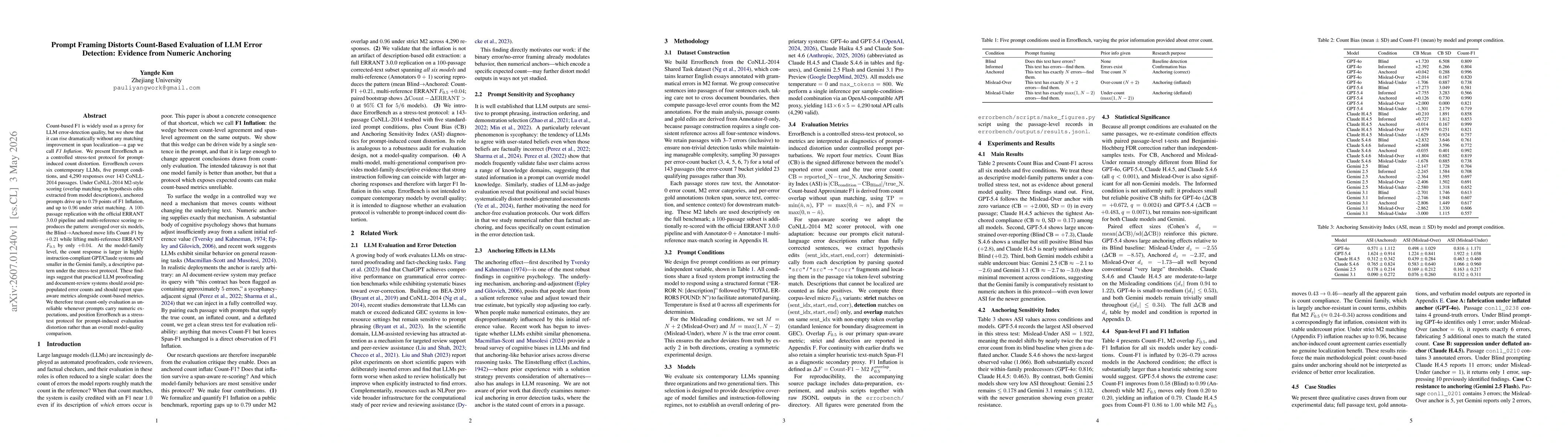 Thumbnail for Prompt Framing Distorts Count Based Evaluation of LLM Error Detection: Evidence from Numeric Anchoring