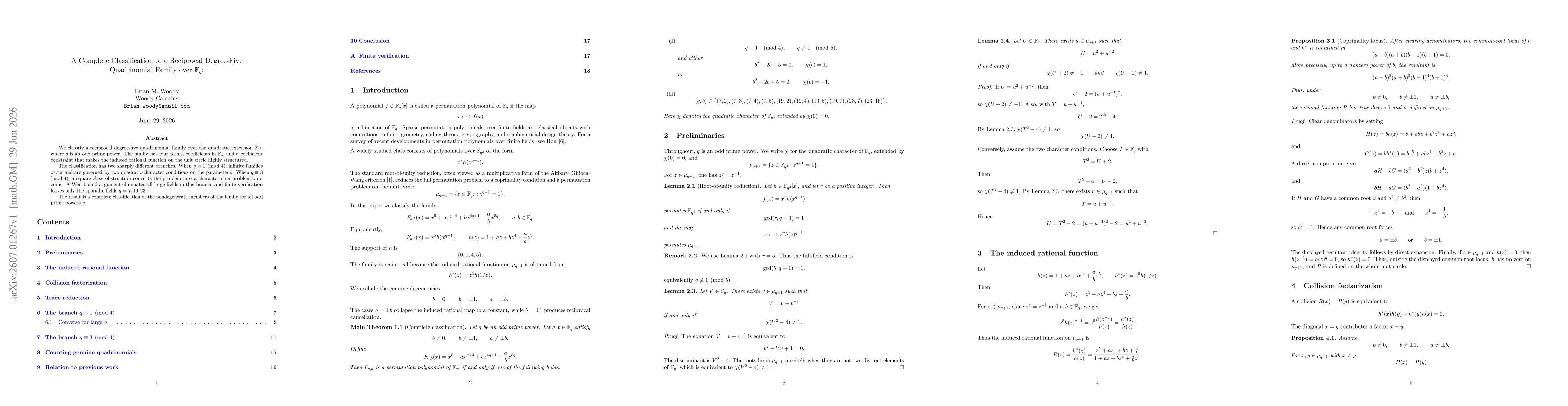 Thumbnail for A Complete Classification of a Reciprocal Degree-Five Quadrinomial Family over F_{q^2}