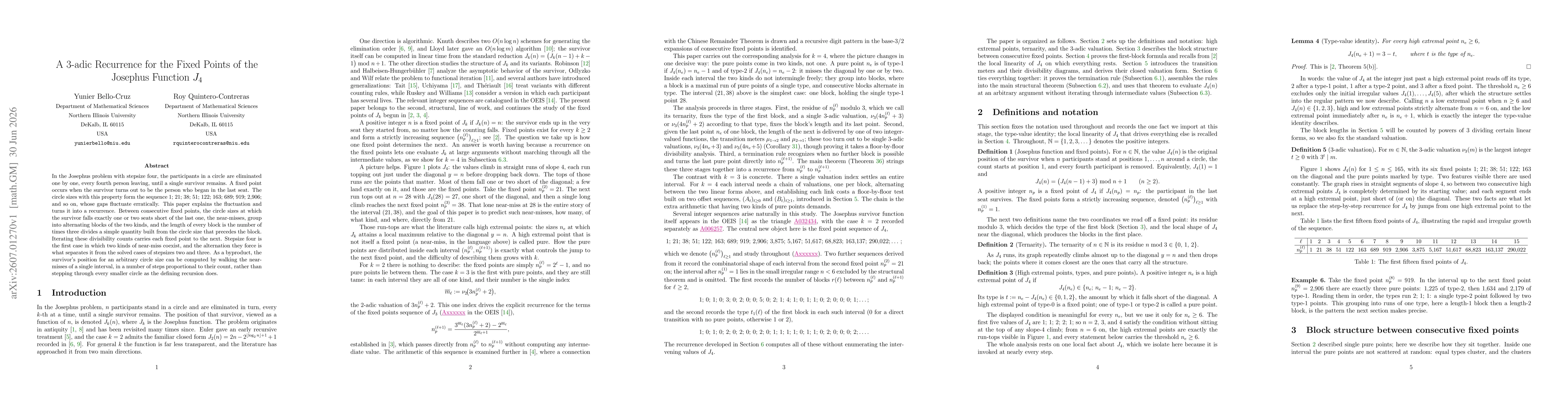 Thumbnail for A $3$-adic Recurrence for the Fixed Points of the Josephus Function $J_4$