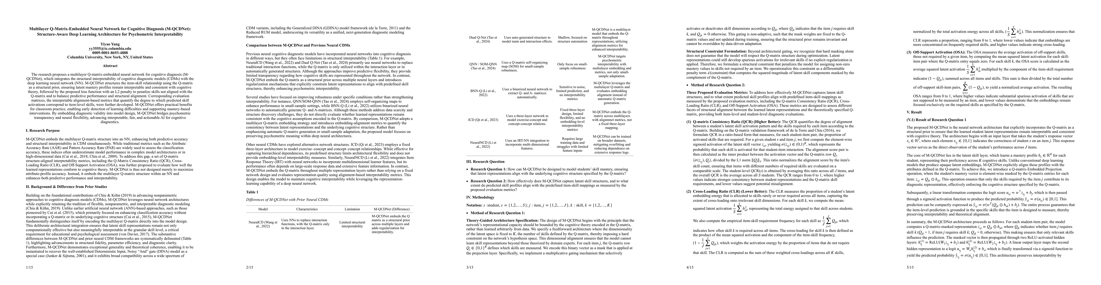 Thumbnail for Multilayer Q-Matrix-Embedded Neural Network for Cognitive Diagnosis (M-QCDNet): Structure-Aware Deep Learning Architecture for Psychometric Interpretability