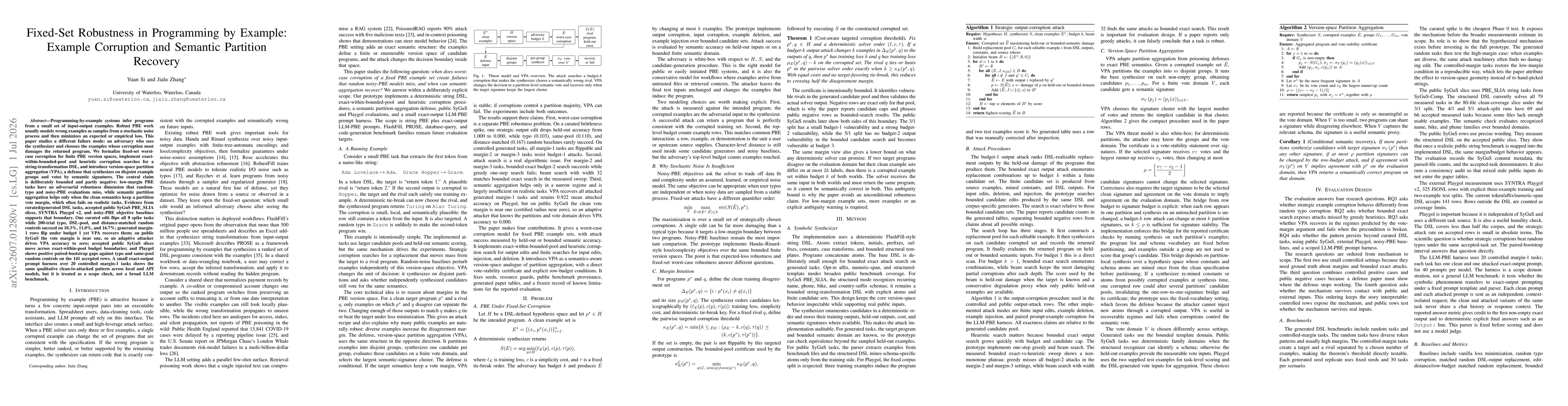 Thumbnail for Fixed-Set Robustness in Programming by Example: Example Corruption and Semantic Partition Recovery