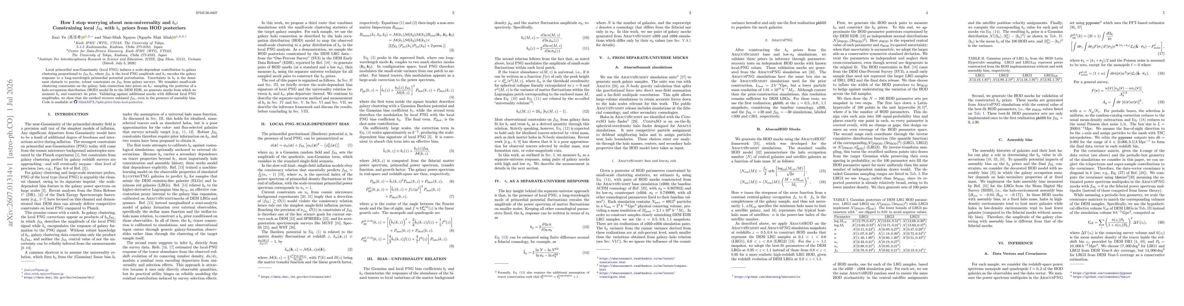 Thumbnail for How I stop worrying about non-universality and $b_φ$: Constraining local $f_{\rm NL}$ with $b_φ$ priors from HOD posteriors