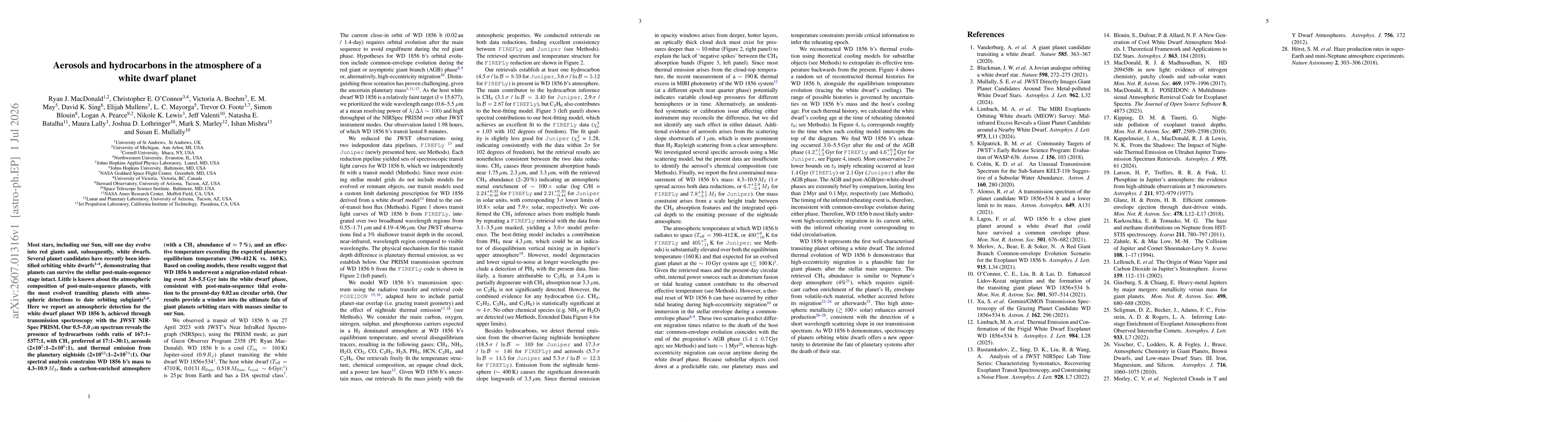 Thumbnail for Aerosols and hydrocarbons in the atmosphere of a white dwarf planet