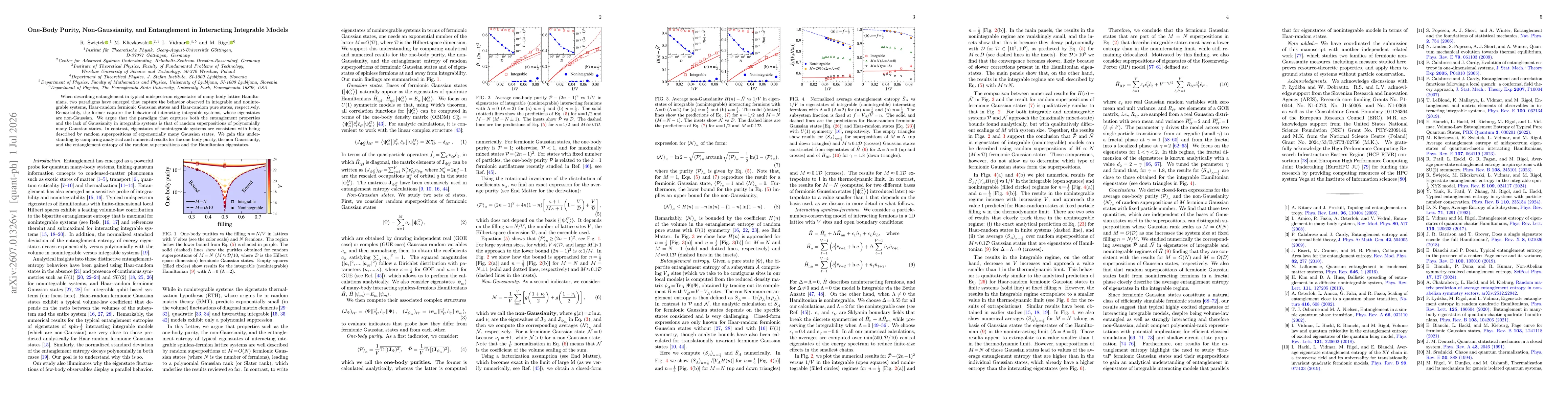 Thumbnail for One-Body Purity, Non-Gaussianity, and Entanglement in Interacting Integrable Models