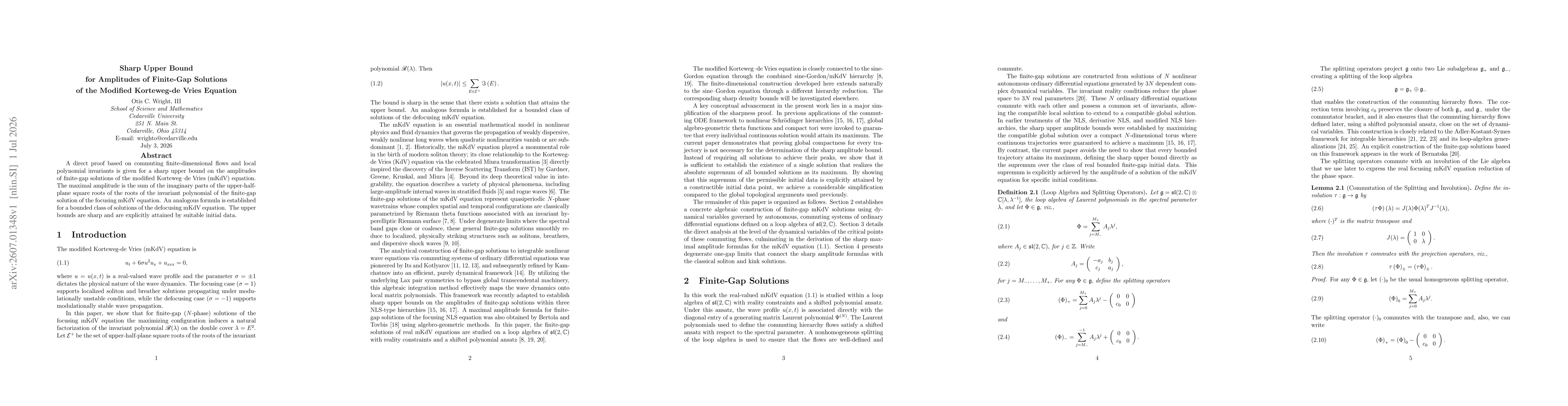 Thumbnail for Sharp Upper Bound for Amplitudes of Finite-Gap Solutions of the Modified Korteweg-de Vries Equation