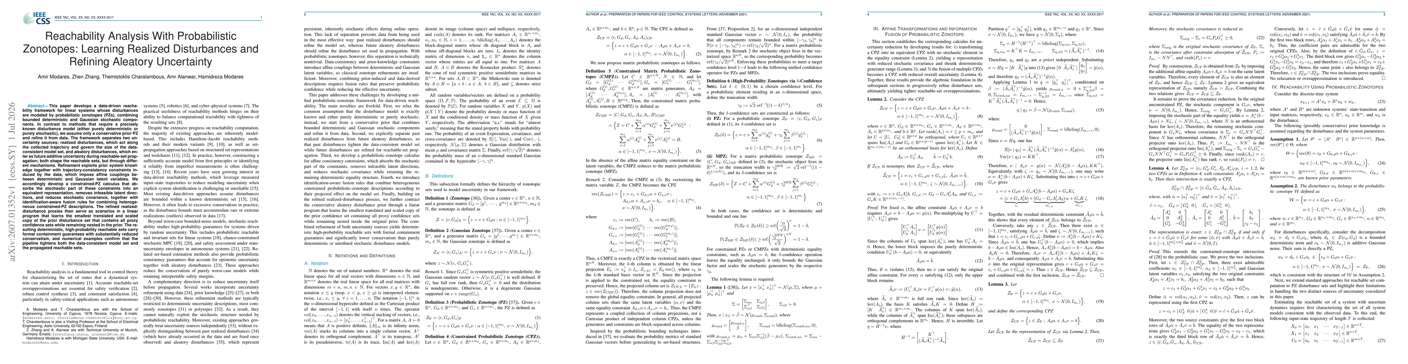 Thumbnail for Reachability Analysis With Probabilistic Zonotopes: Learning Realized Disturbances and Refining Aleatory Uncertainty