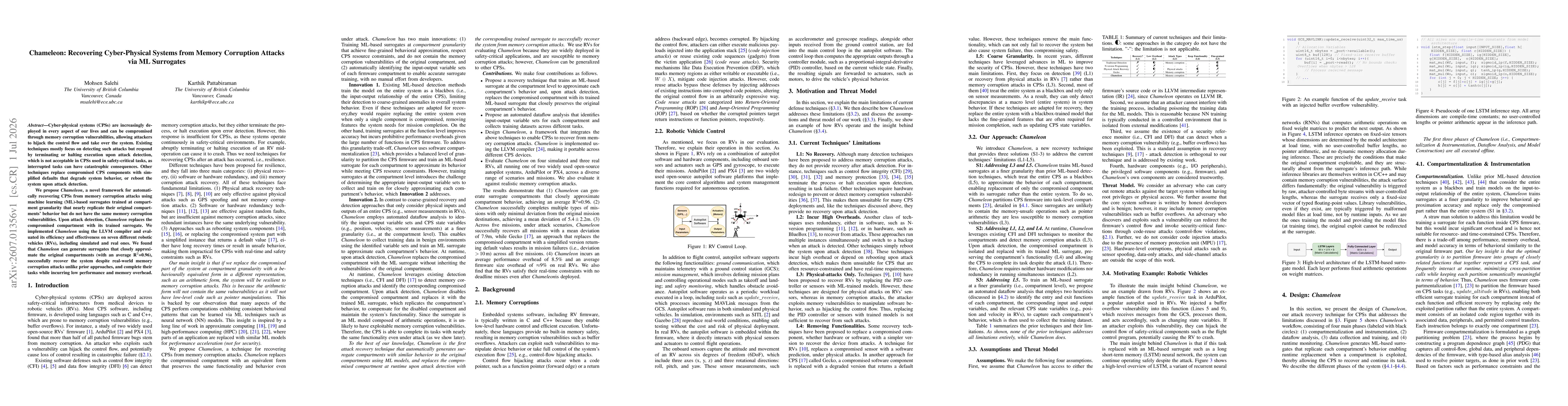 Thumbnail for Chameleon: Recovering Cyber-Physical Systems from Memory Corruption Attacks via ML Surrogates