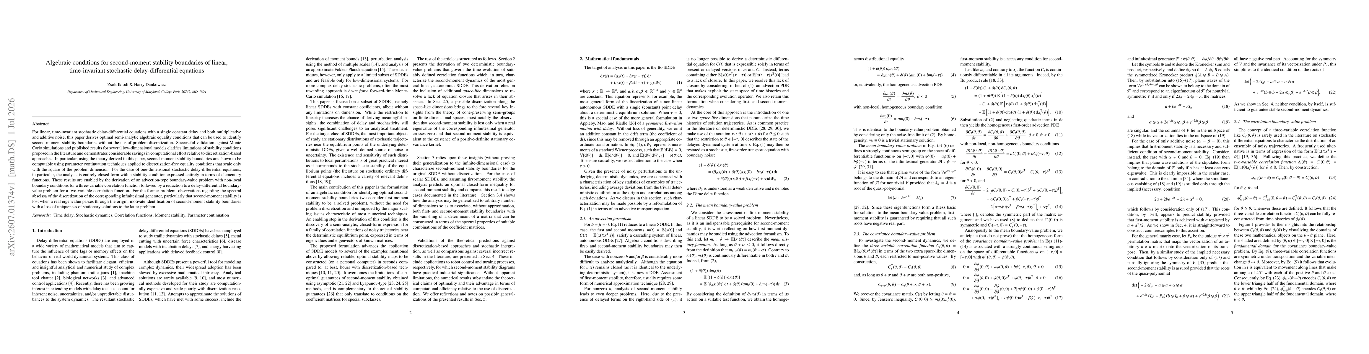 Thumbnail for Algebraic conditions for second-moment stability boundaries of linear, time-invariant stochastic delay-differential equations