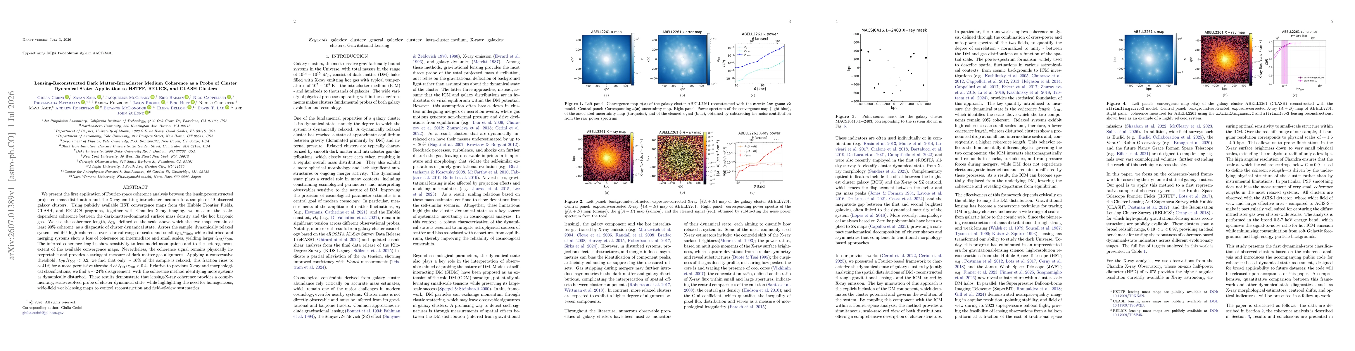 Thumbnail for Lensing-Reconstructed Dark Matter-Intracluster Medium Coherence as a Probe of Cluster Dynamical State: Application to HSTFF, RELICS, and CLASH Clusters