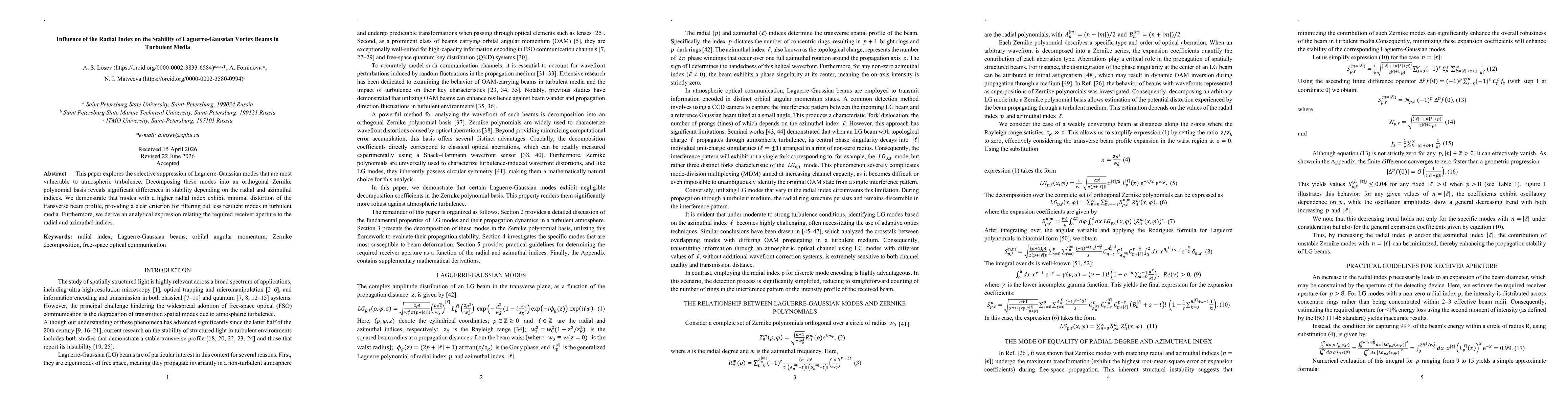 Thumbnail for Influence of the Radial Index on the Stability of Laguerre-Gaussian Vortex Beams in Turbulent Media