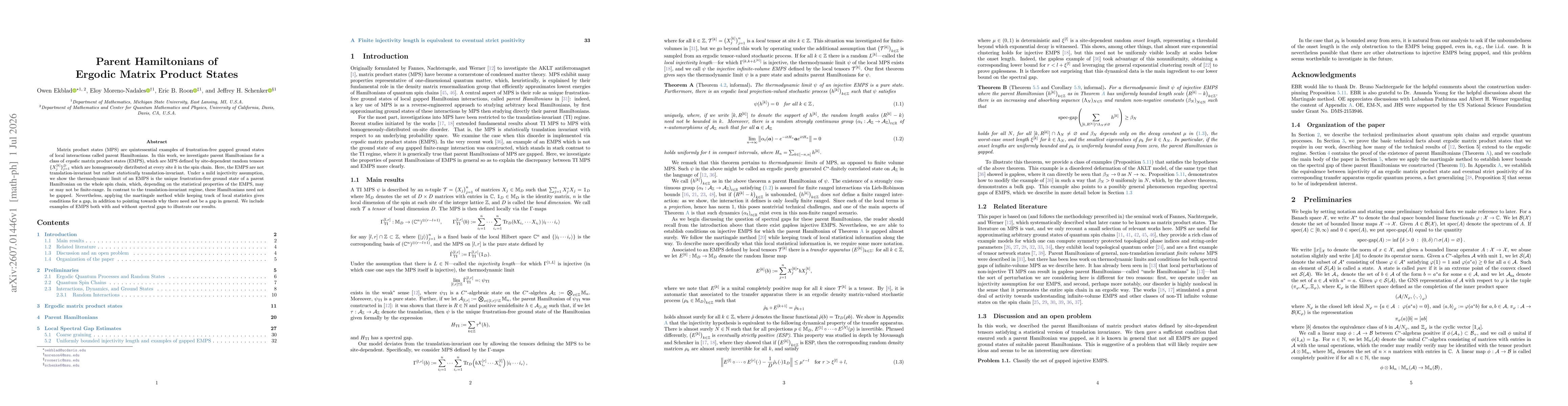 Thumbnail for Parent Hamiltonians of Ergodic Matrix Product States