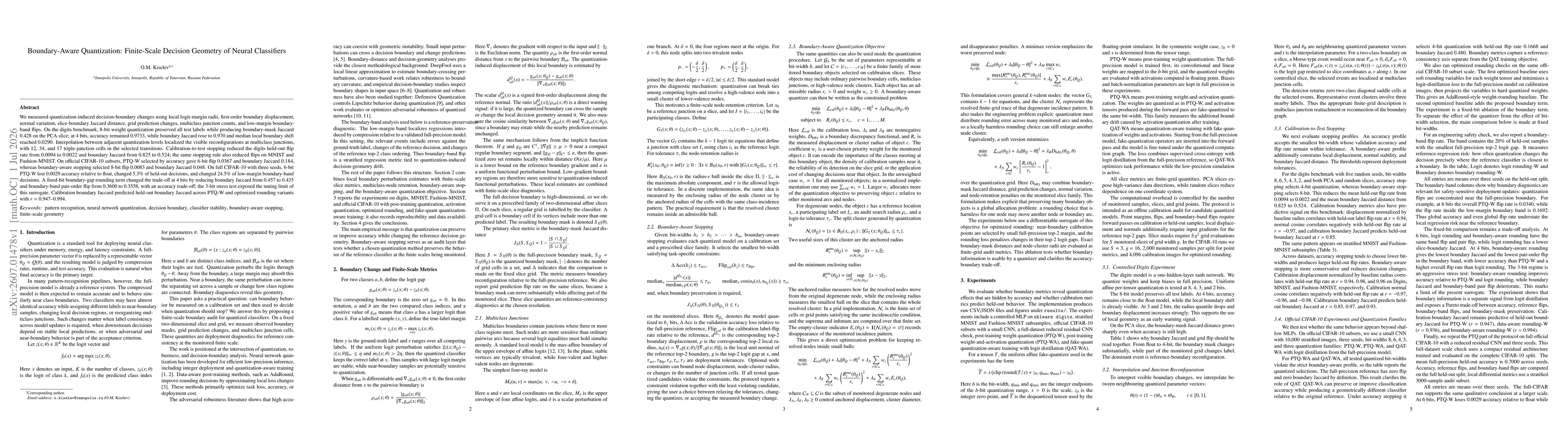 Thumbnail for Boundary-Aware Quantization: Finite-Scale Decision Geometry of Neural Classifiers