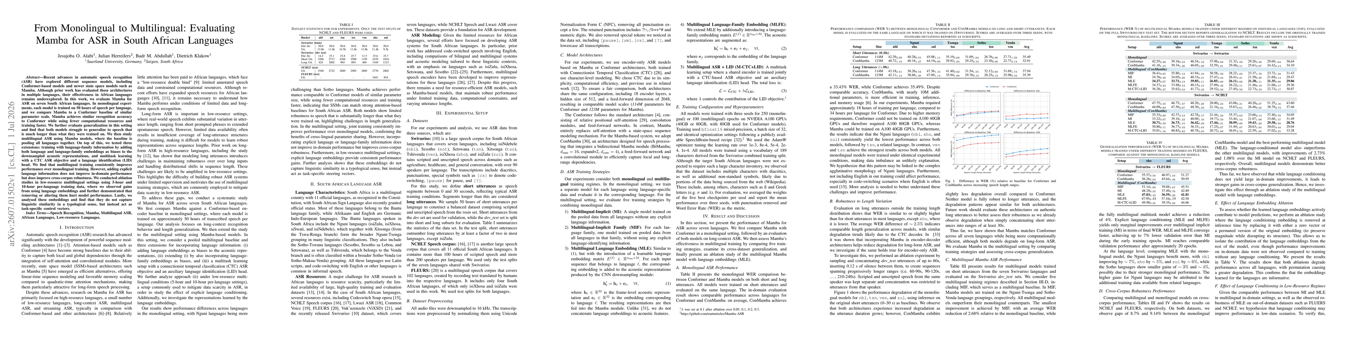 Thumbnail for From Monolingual to Multilingual: Evaluating Mamba for ASR in South African Languages