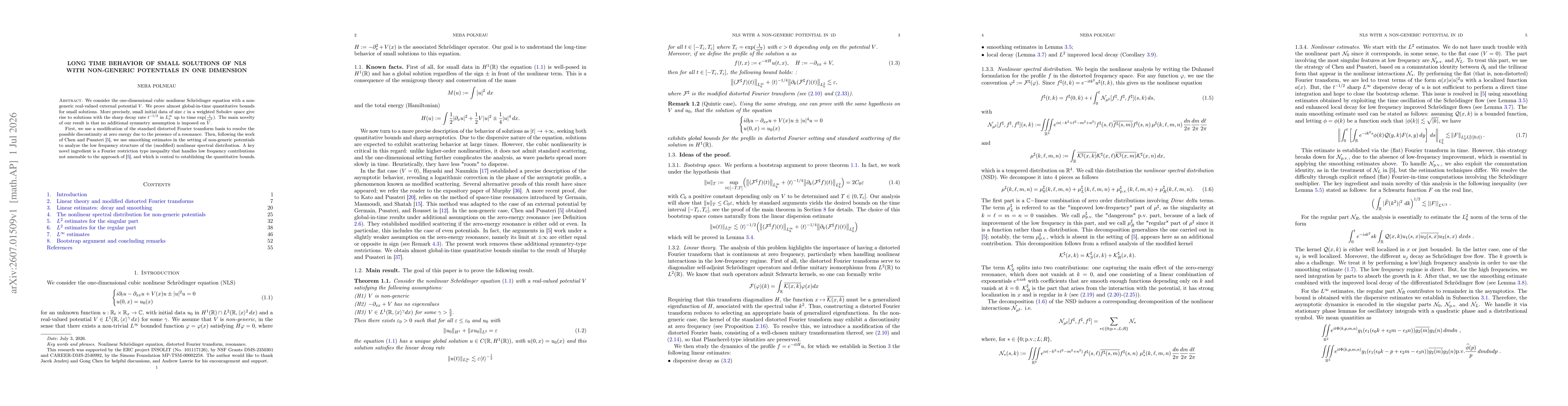 Thumbnail for Long time behavior of small solutions of NLS with non-generic potentials in one dimension