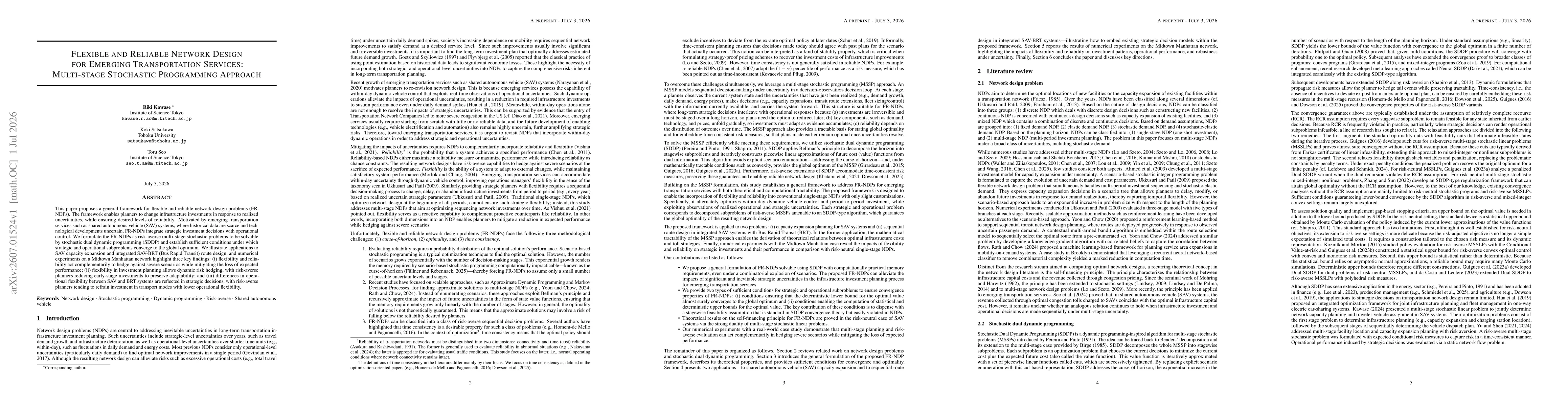 Thumbnail for Flexible and Reliable Network Design for Emerging Transportation Services: Multi-stage Stochastic Programming Approach