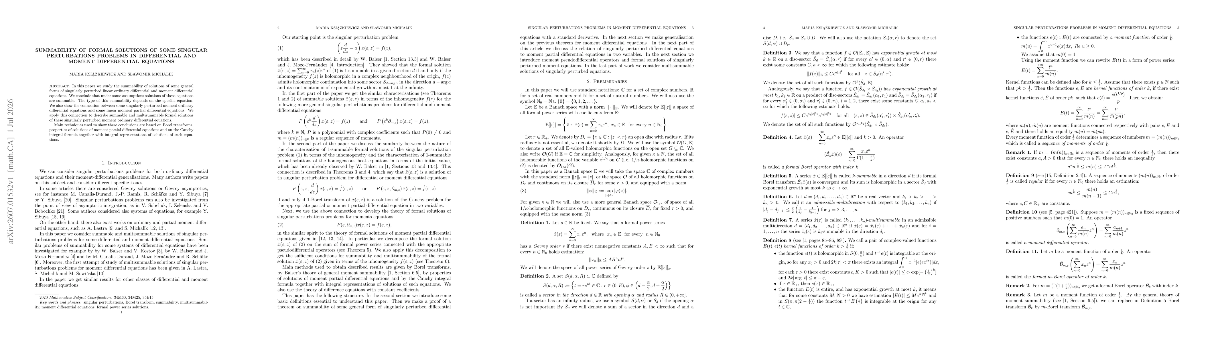 Thumbnail for Summability of formal solutions of some singular perturbations problems in differential and moment differential equations