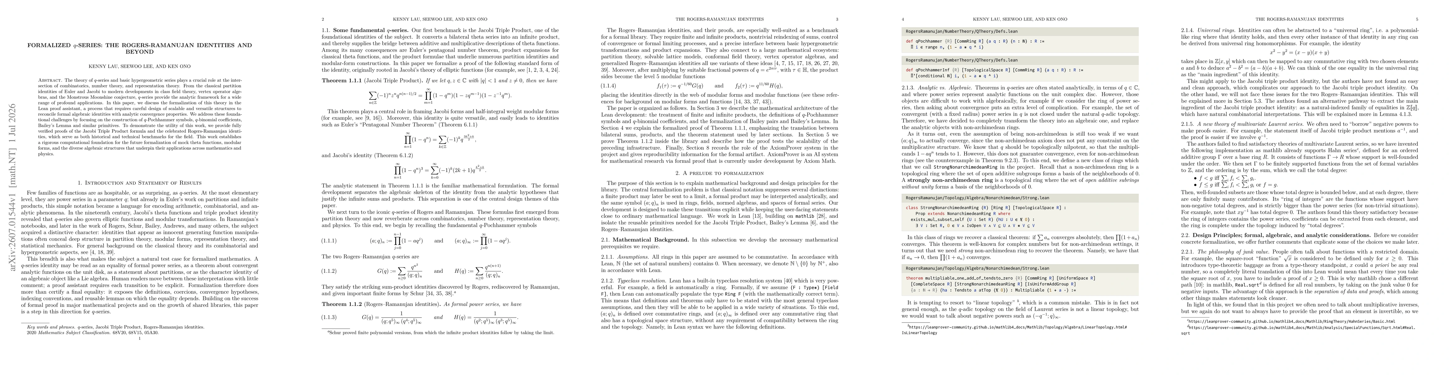 Thumbnail for Formalized $q$-series: The Rogers-Ramanujan Identities and Beyond