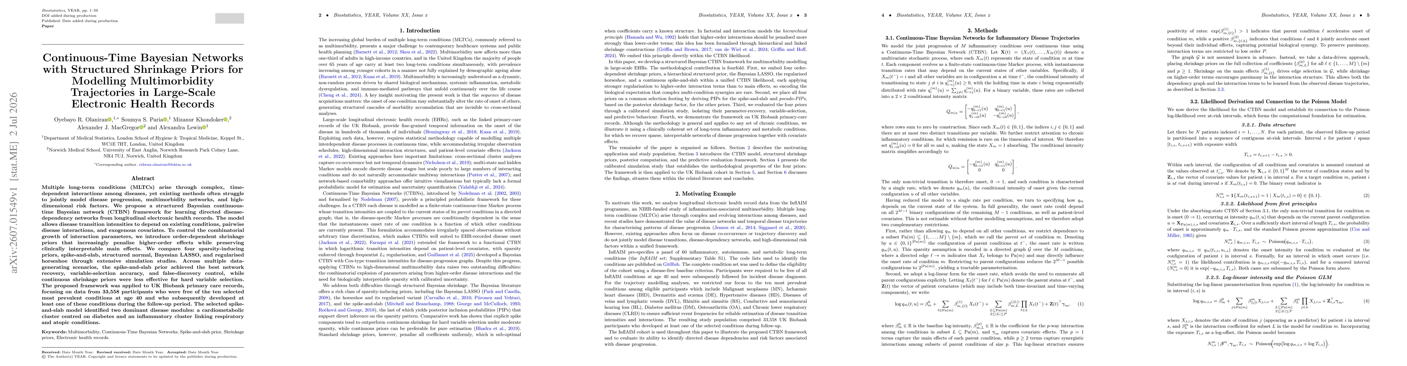 Thumbnail for Continuous-Time Bayesian Networks with Structured Shrinkage Priors for Modelling Multimorbidity Trajectories in Large-Scale Electronic Health Records
